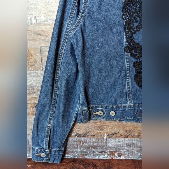 Upcycled Handcrafted Ton Of Detailed Bling Jean Jacket With Black Skull - Picture 13 of 16